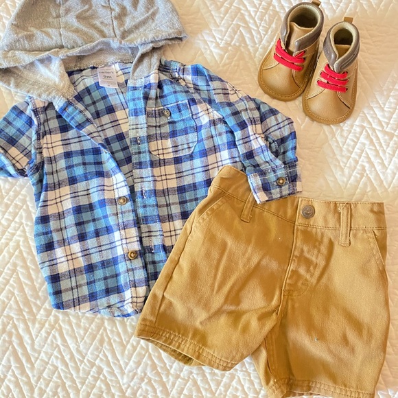 Carter’s plaid + timberland shorts 6-9mo